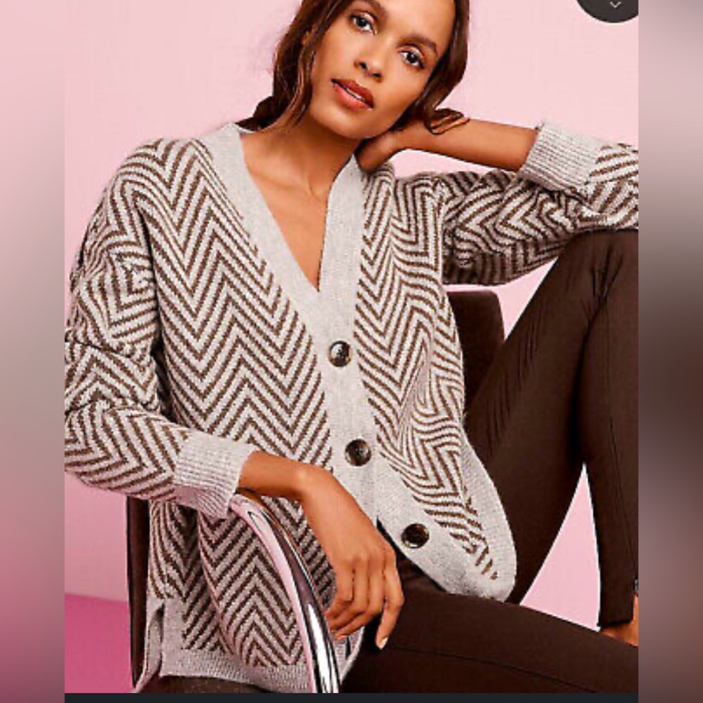 Ann Taylor Herringbone Boyfriend Cardigan, size XL